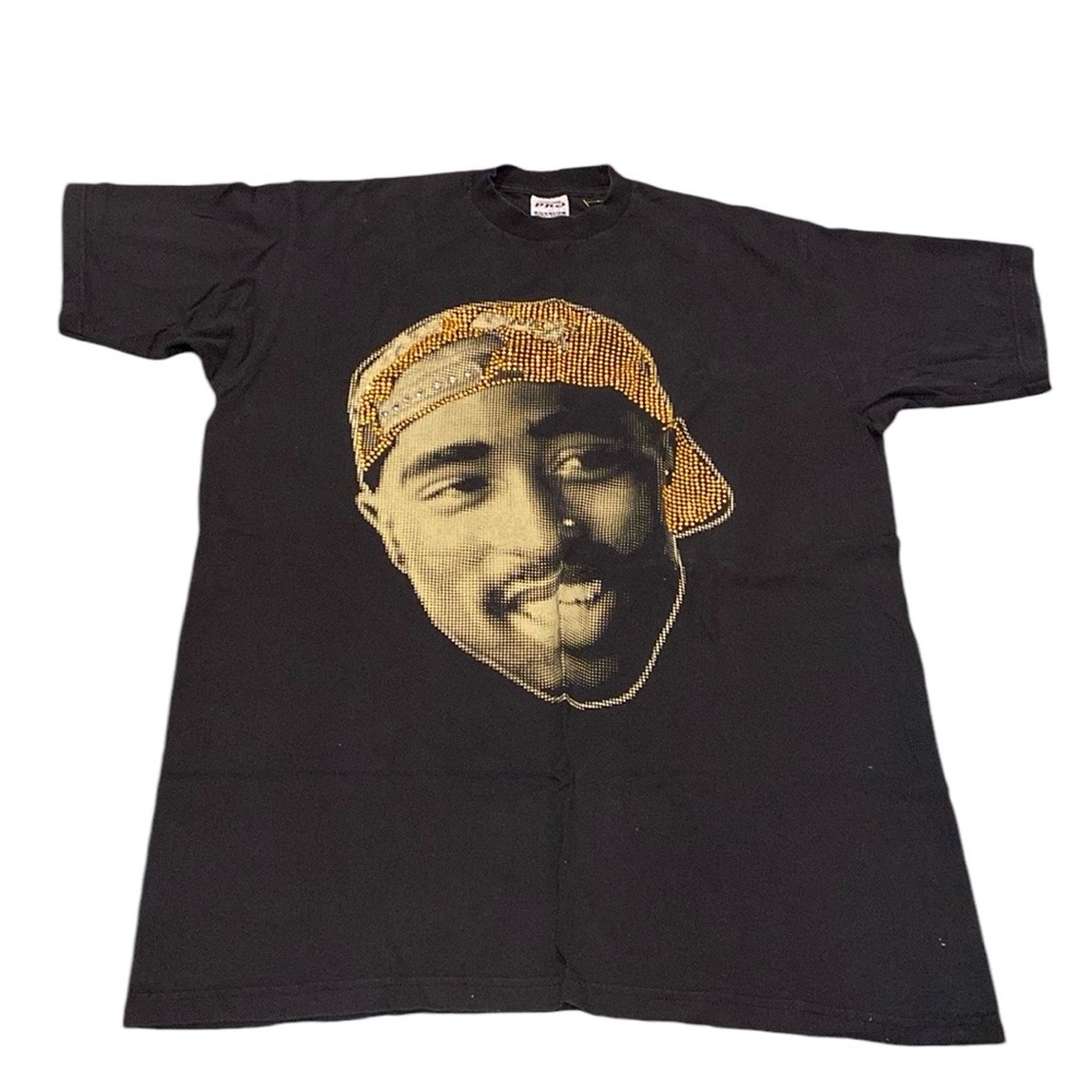 Vintage 2pac Tupac Rap Tour Tupac With Gold Beaded Cap Size 2XL Tall T-Shirt